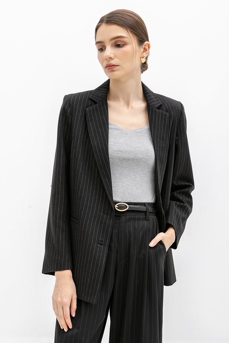 ANISTON PIN STRIPE TAPERED TAILORED PANTS (PETITE)