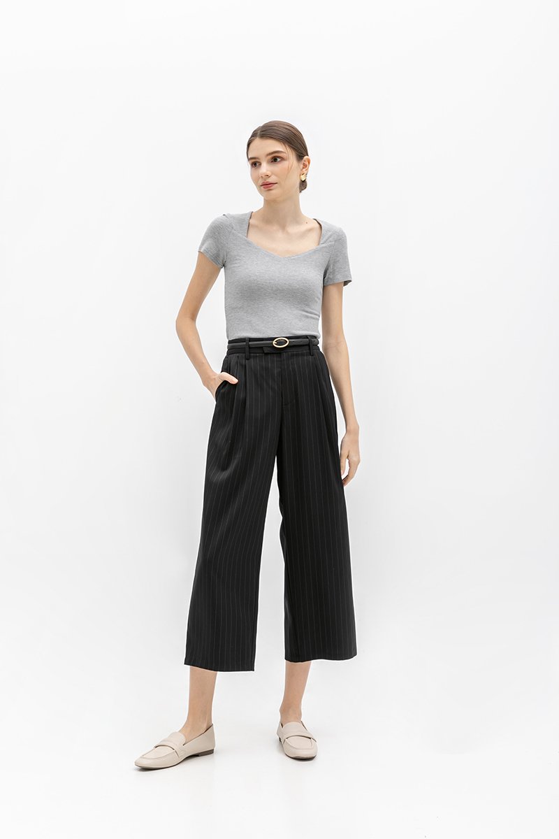 ANISTON PIN STRIPE TAPERED TAILORED PANTS (PETITE)