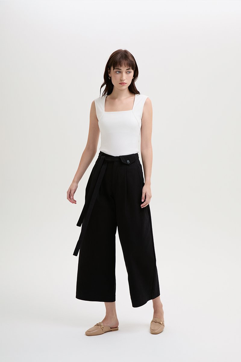 CLAYTON PLEATED BELTED TWILL PANTS