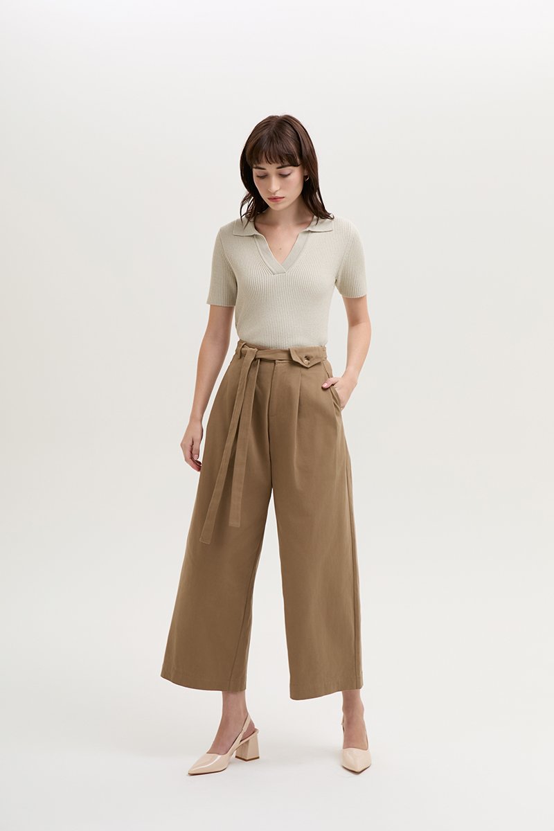 CLAYTON PLEATED BELTED TWILL PANTS