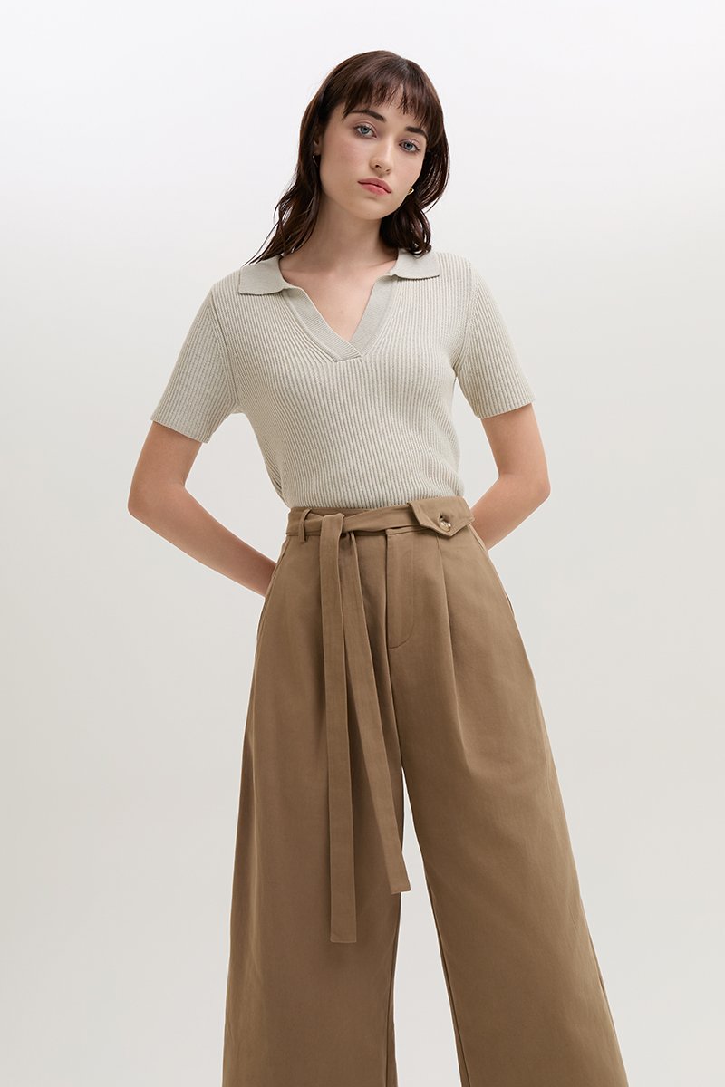 CLAYTON PLEATED BELTED TWILL PANTS