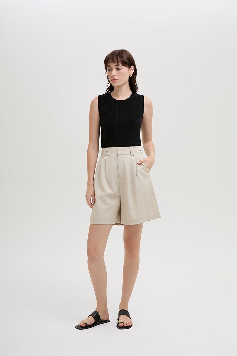 VIVIENNE PLEATED TWILL LONG SHORTS