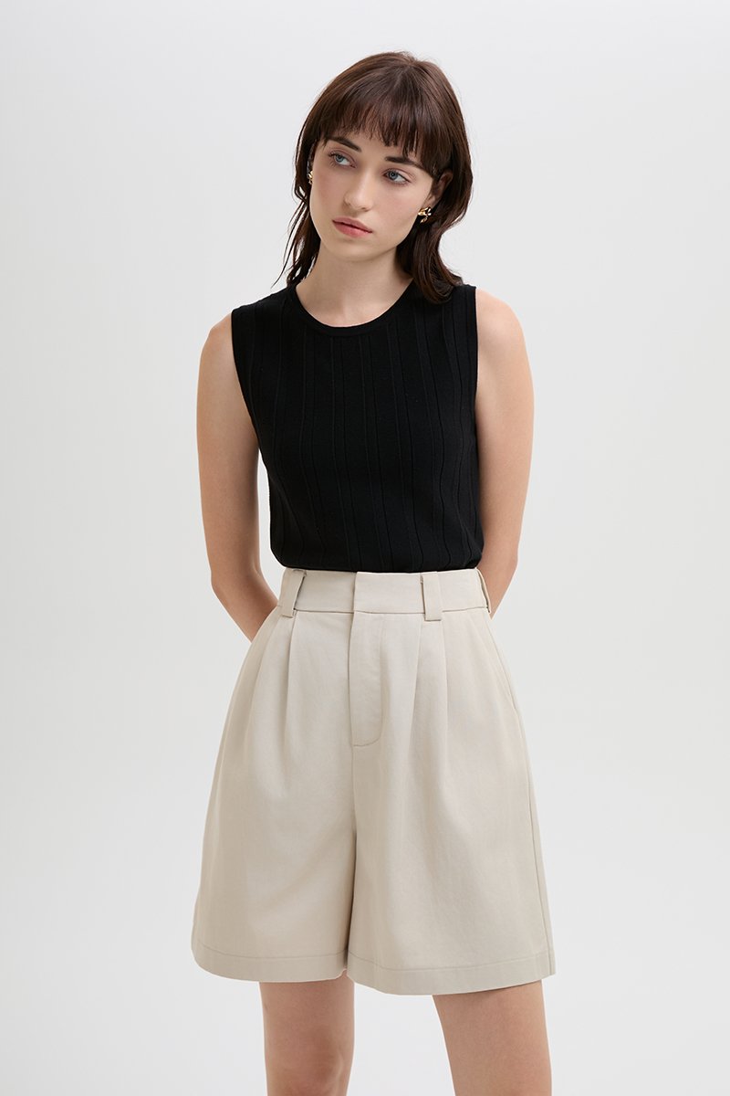 VIVIENNE PLEATED TWILL LONG SHORTS