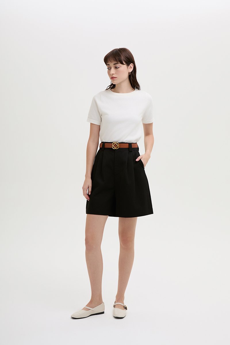 VIVIENNE PLEATED TWILL LONG SHORTS