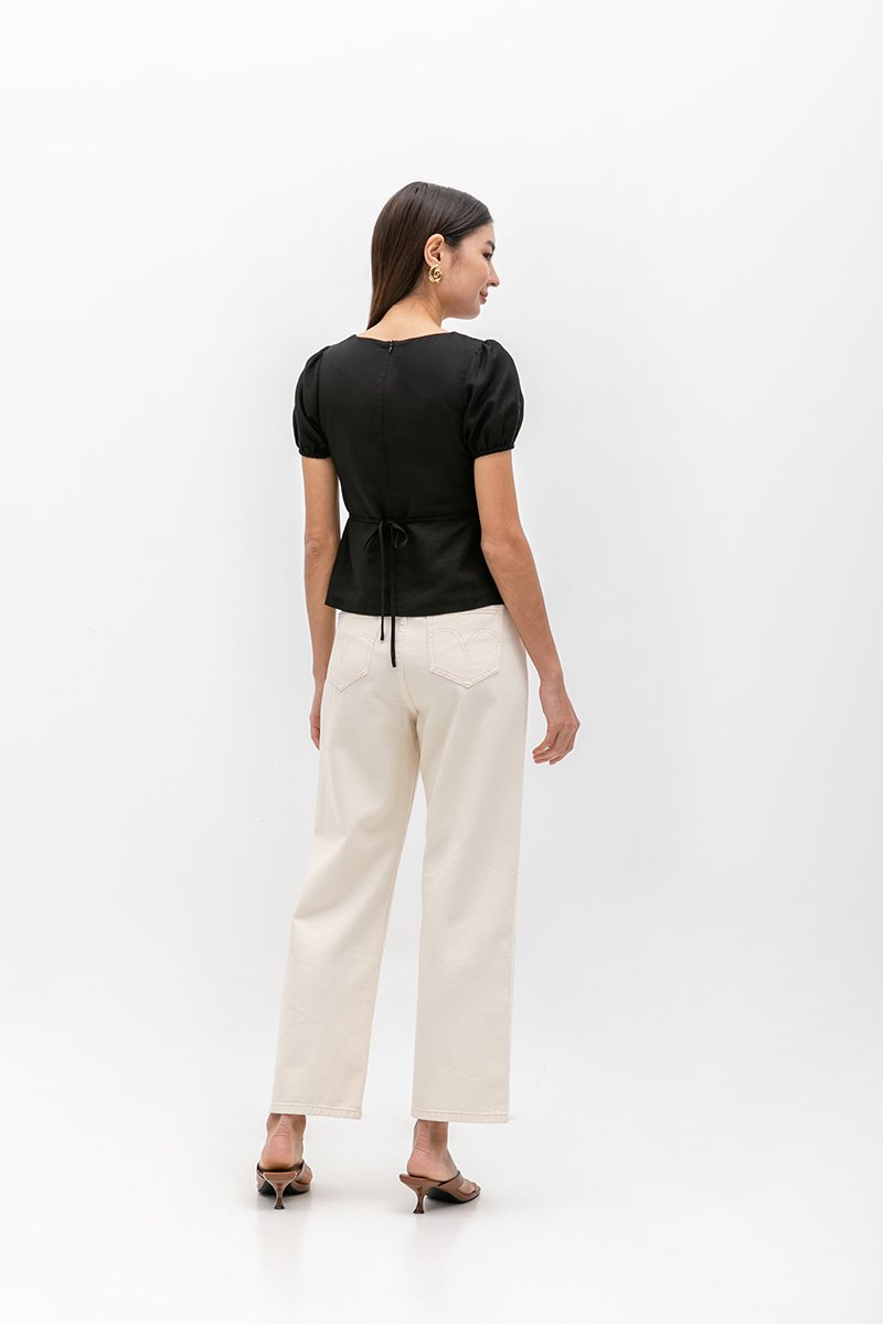ARIANA PUFF SLEEVE BUTTONDOWN LINEN TOP