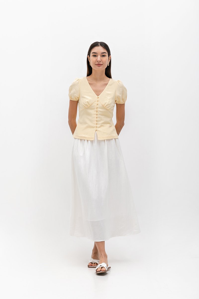 ARIANA PUFF SLEEVE BUTTONDOWN LINEN TOP