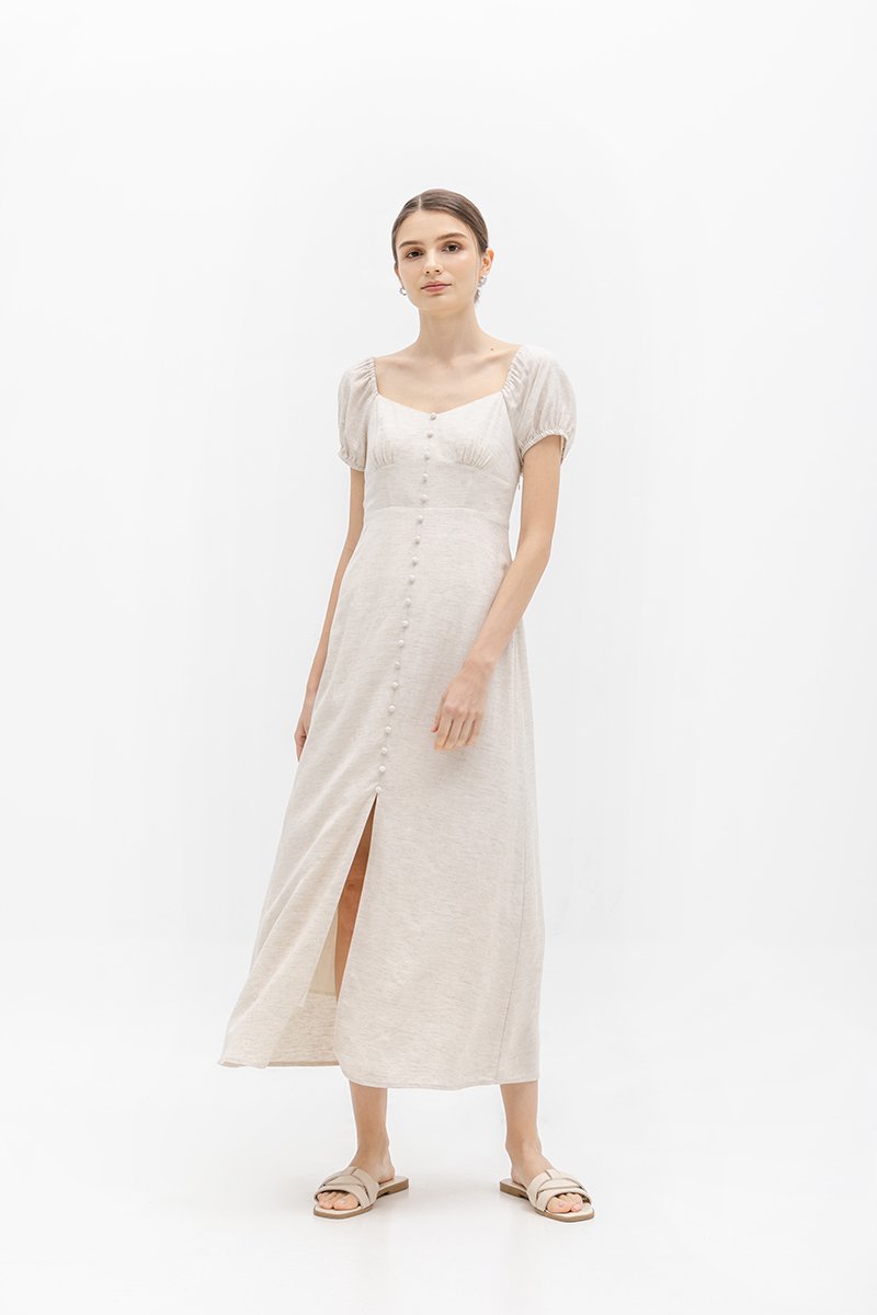 AUGUSTINE SWEETHEART BUTTONDOWN LINEN DRESS