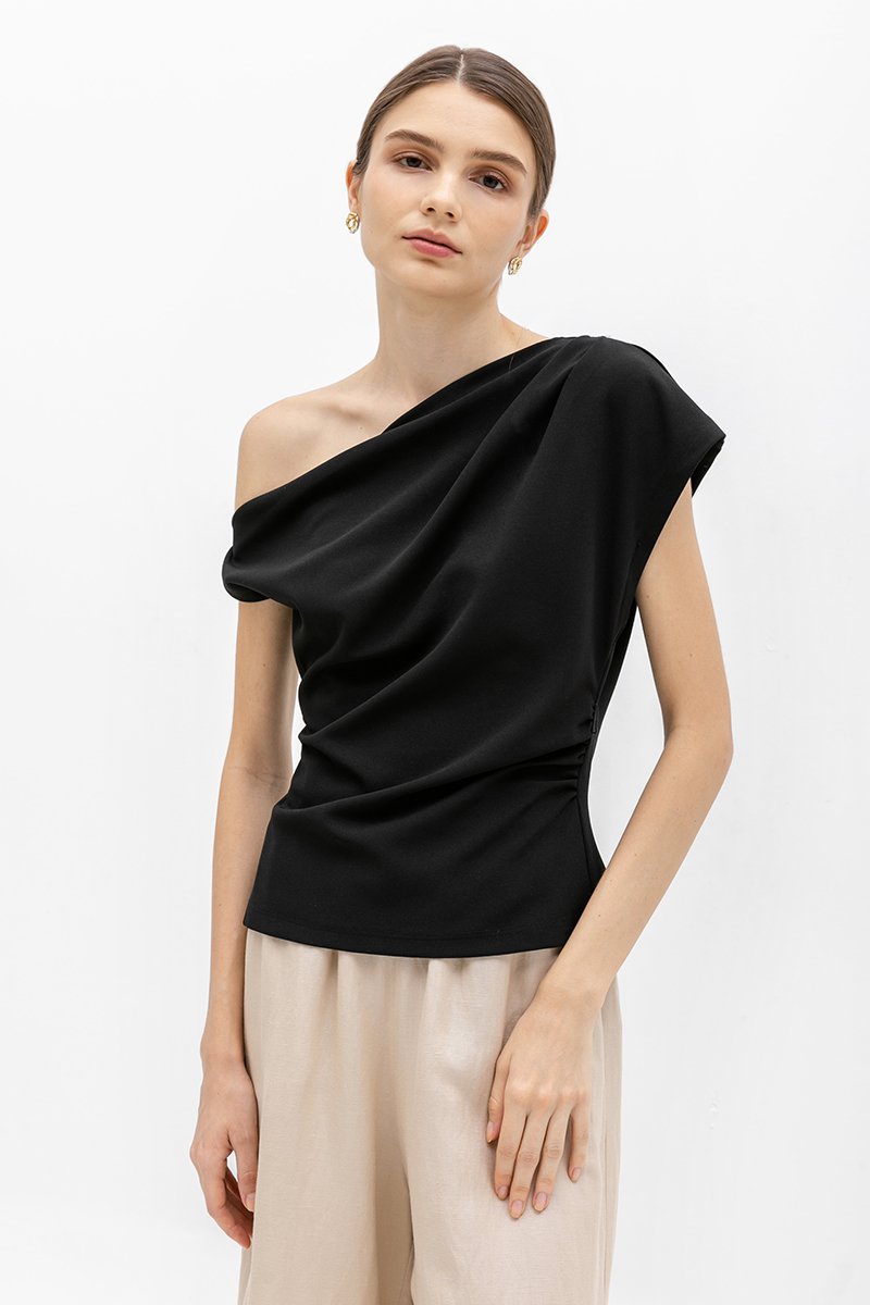 *BACKORDER 4* AMIRA ASYMMETRIC OFF SHOULDER TOP W BELT