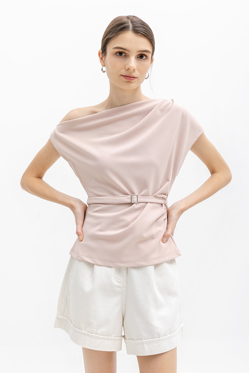 *BACKORDER 4* AMIRA ASYMMETRIC OFF SHOULDER TOP W BELT