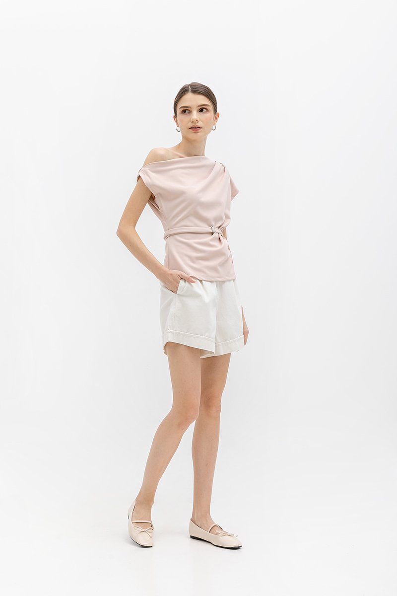 *BACKORDER 4* AMIRA ASYMMETRIC OFF SHOULDER TOP W BELT