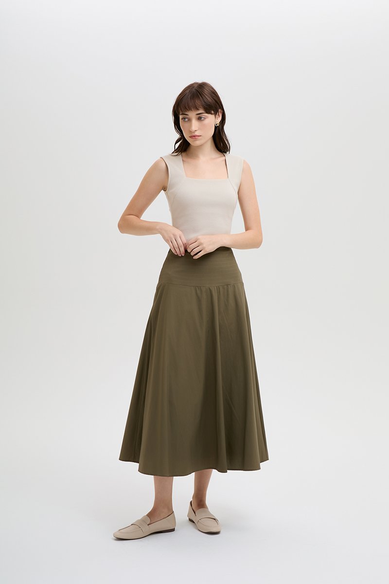 BRYNN DROPWAIST MIDI SKIRT