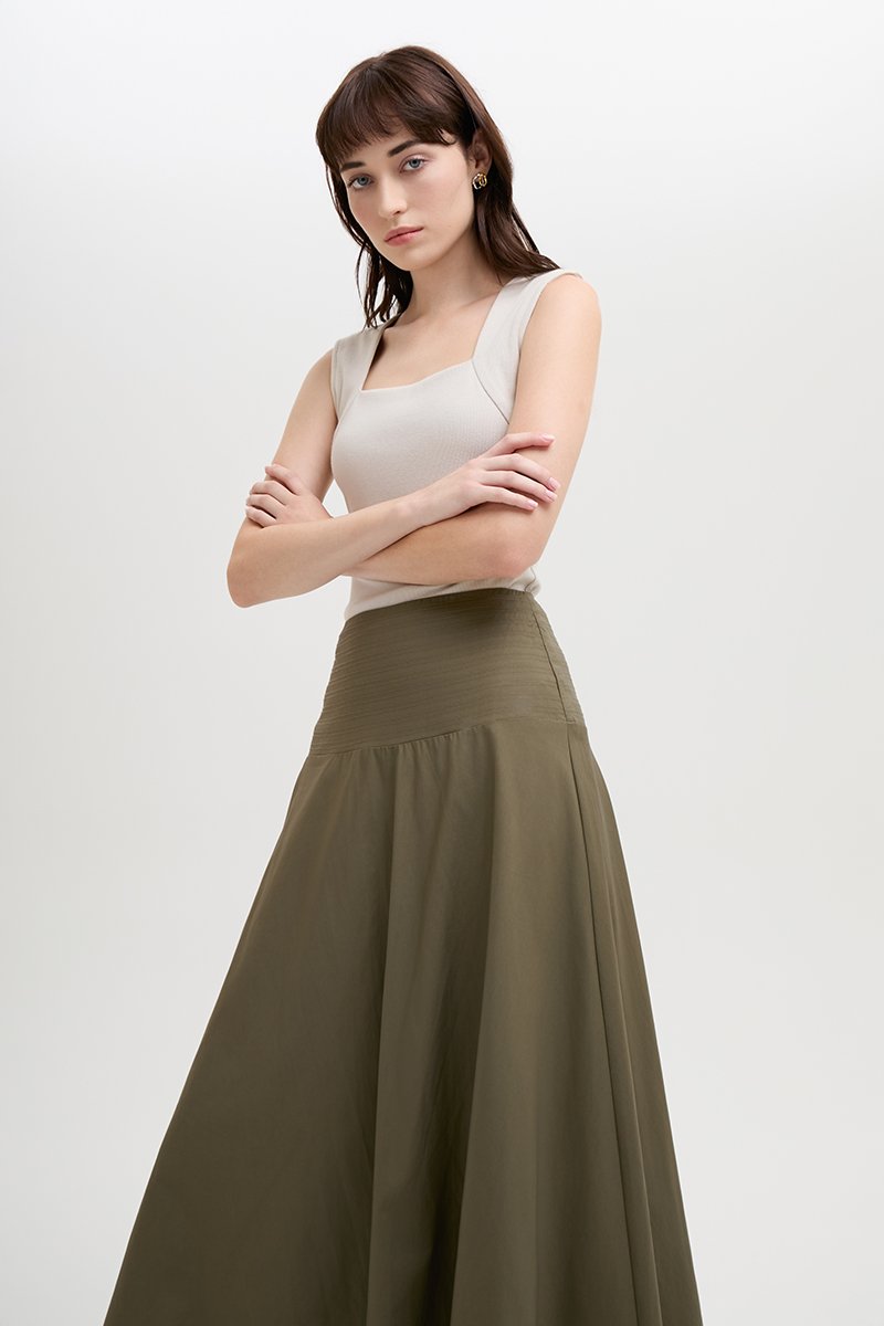BRYNN DROPWAIST MIDI SKIRT