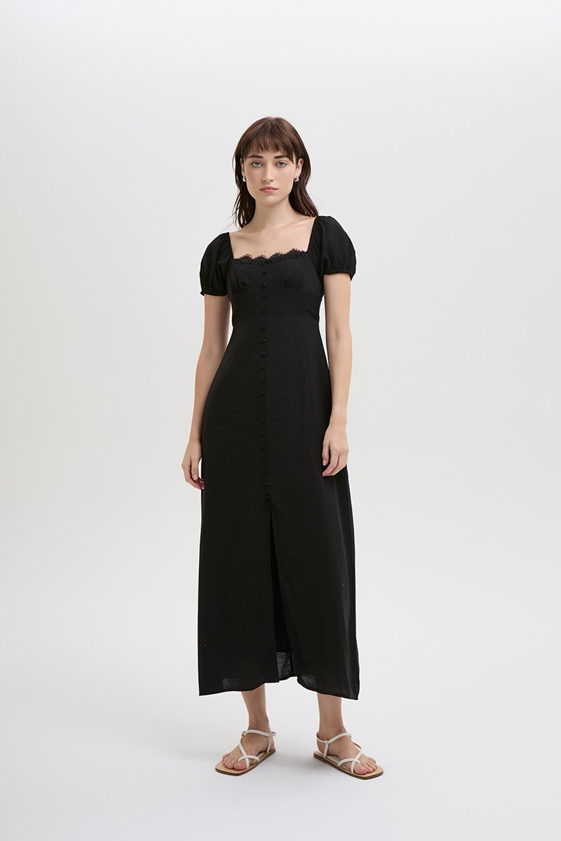 CELESTIAL LACE TRIM PUFF SLEEVE DRESS