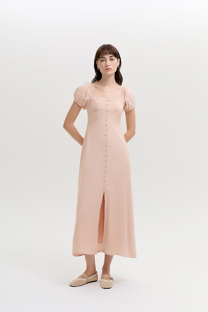 CELESTIAL LACE TRIM PUFF SLEEVE DRESS