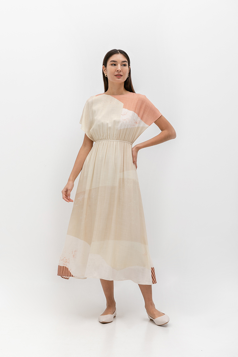 REVERIE PRINTED LINEN MIDI DRESS