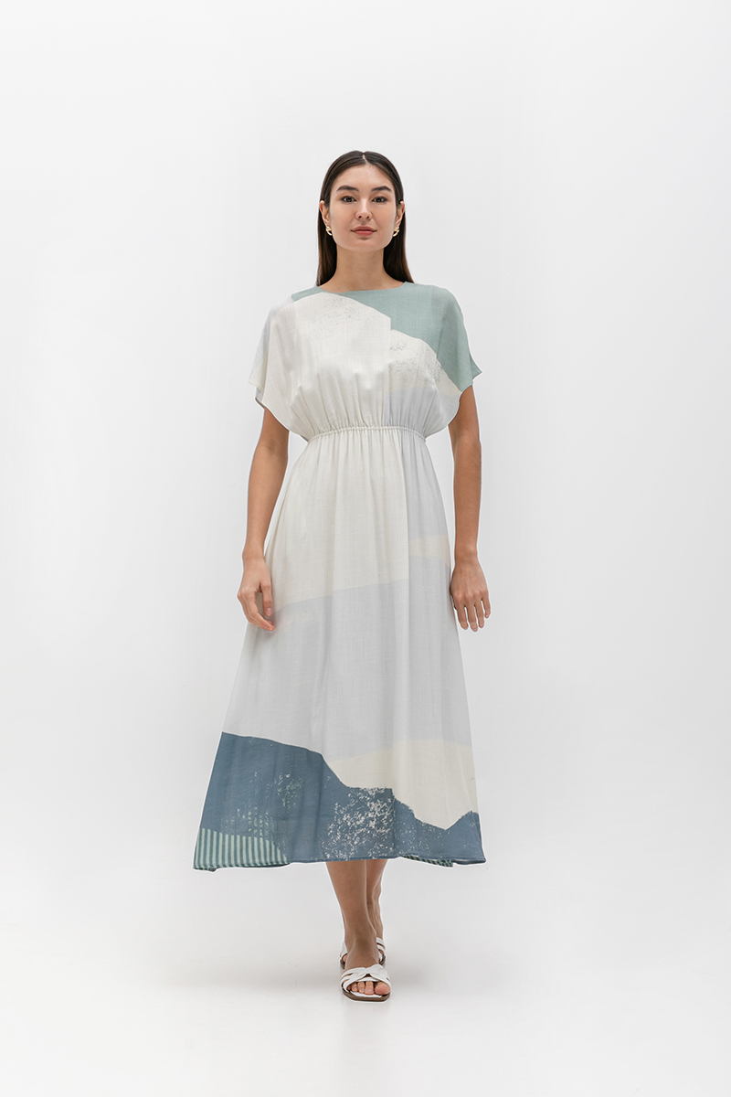 REVERIE PRINTED LINEN MIDI DRESS