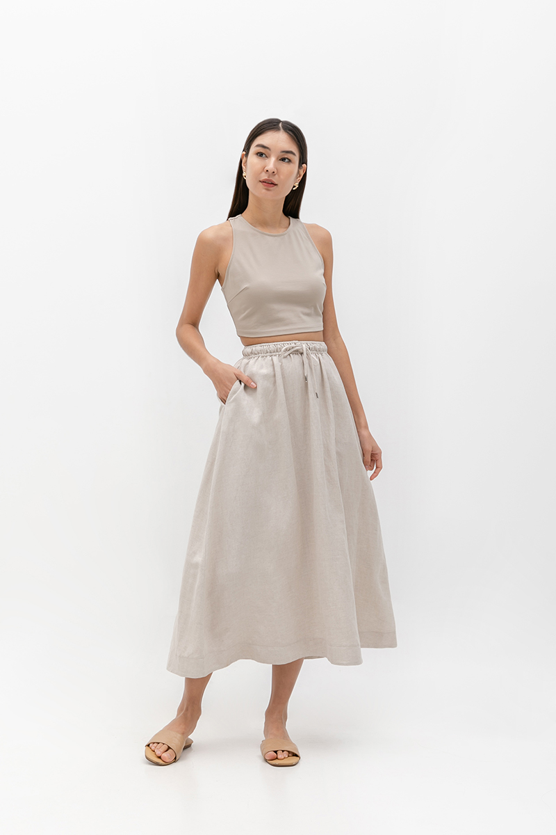 MILLE ELASTIC FLARE LINEN SKIRT