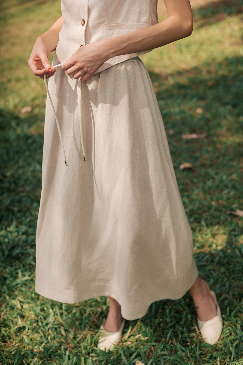 MILLE ELASTIC FLARE LINEN SKIRT