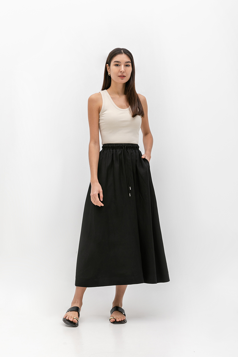 MILLE ELASTIC FLARE LINEN SKIRT