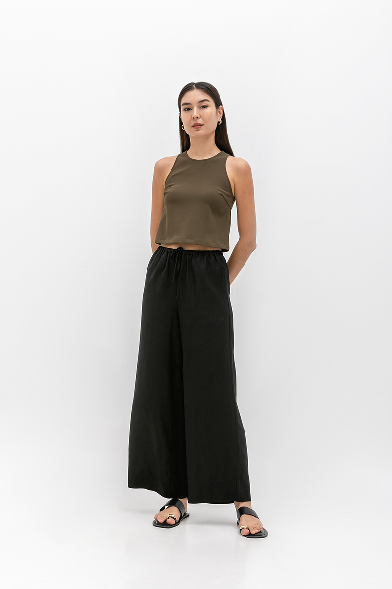 DIONNE DRAWSTRING WIDE LEG LINEN PANTS