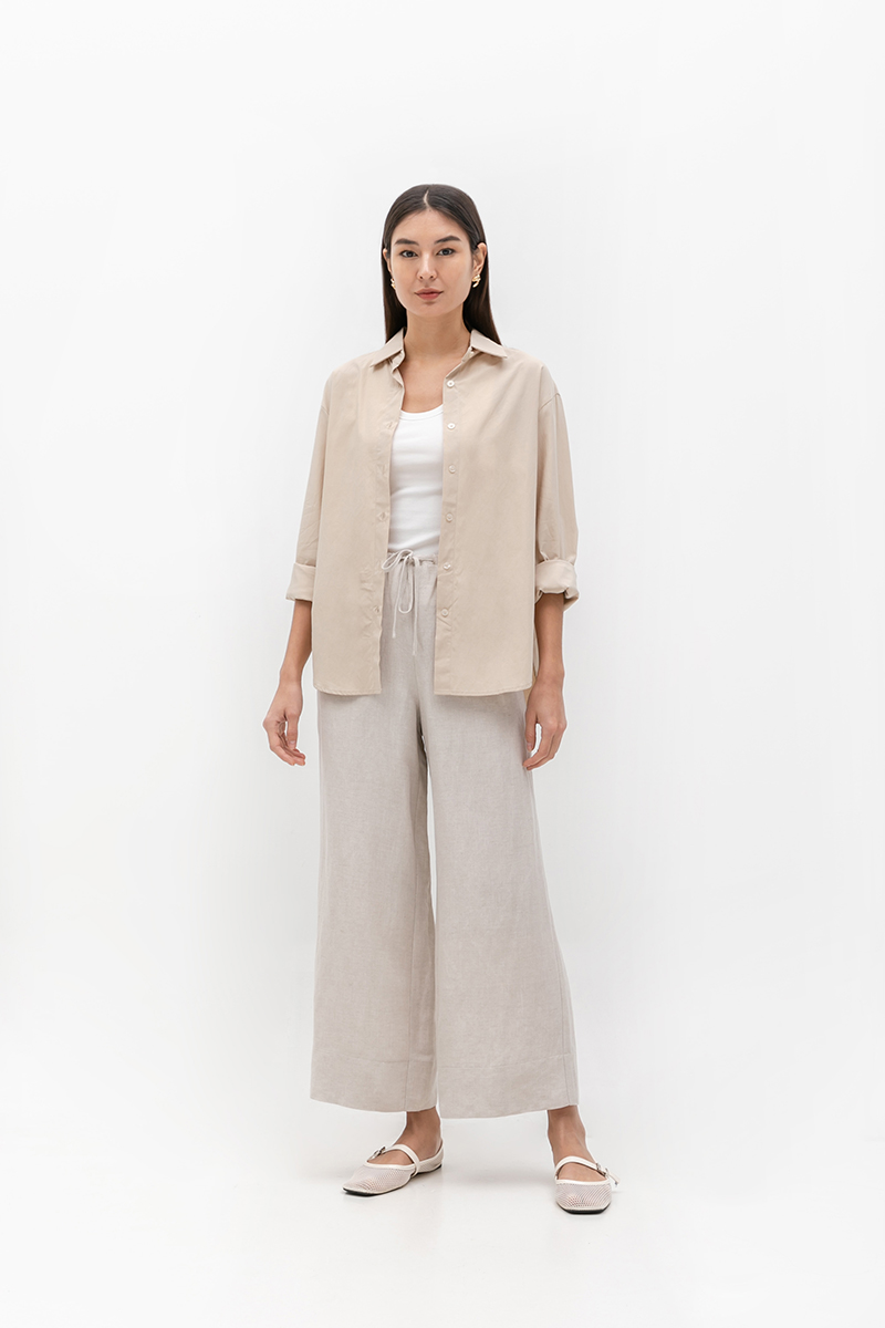 DIONNE DRAWSTRING WIDE LEG LINEN PANTS