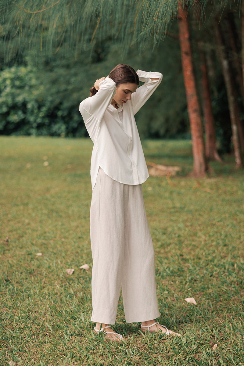 DIONNE DRAWSTRING WIDE LEG LINEN PANTS