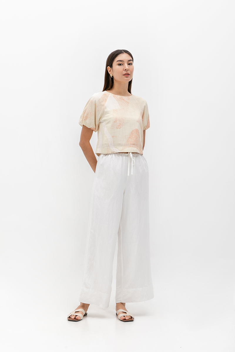 DIONNE DRAWSTRING WIDE LEG LINEN PANTS