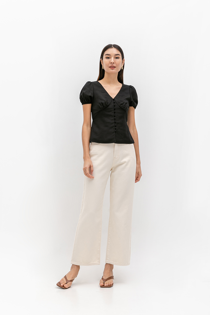 ARIANA PUFF SLEEVE BUTTONDOWN LINEN TOP