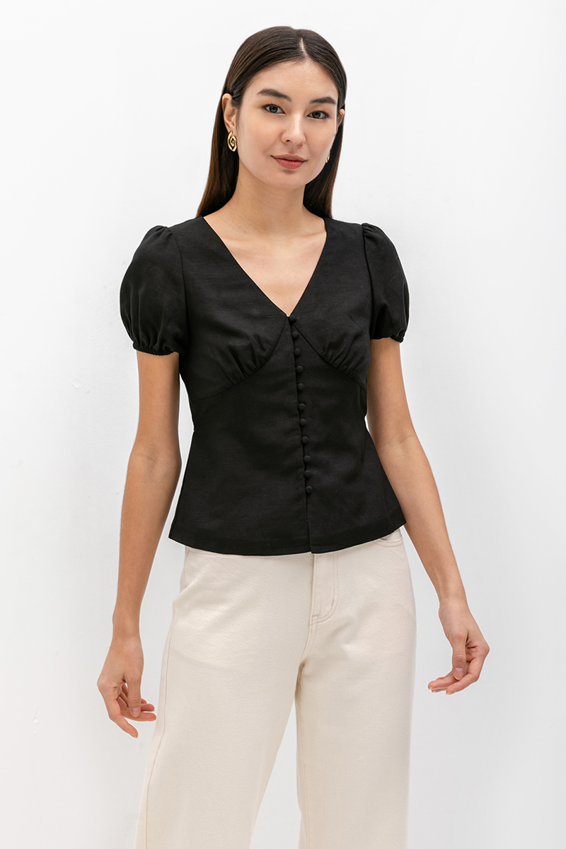 ARIANA PUFF SLEEVE BUTTONDOWN LINEN TOP