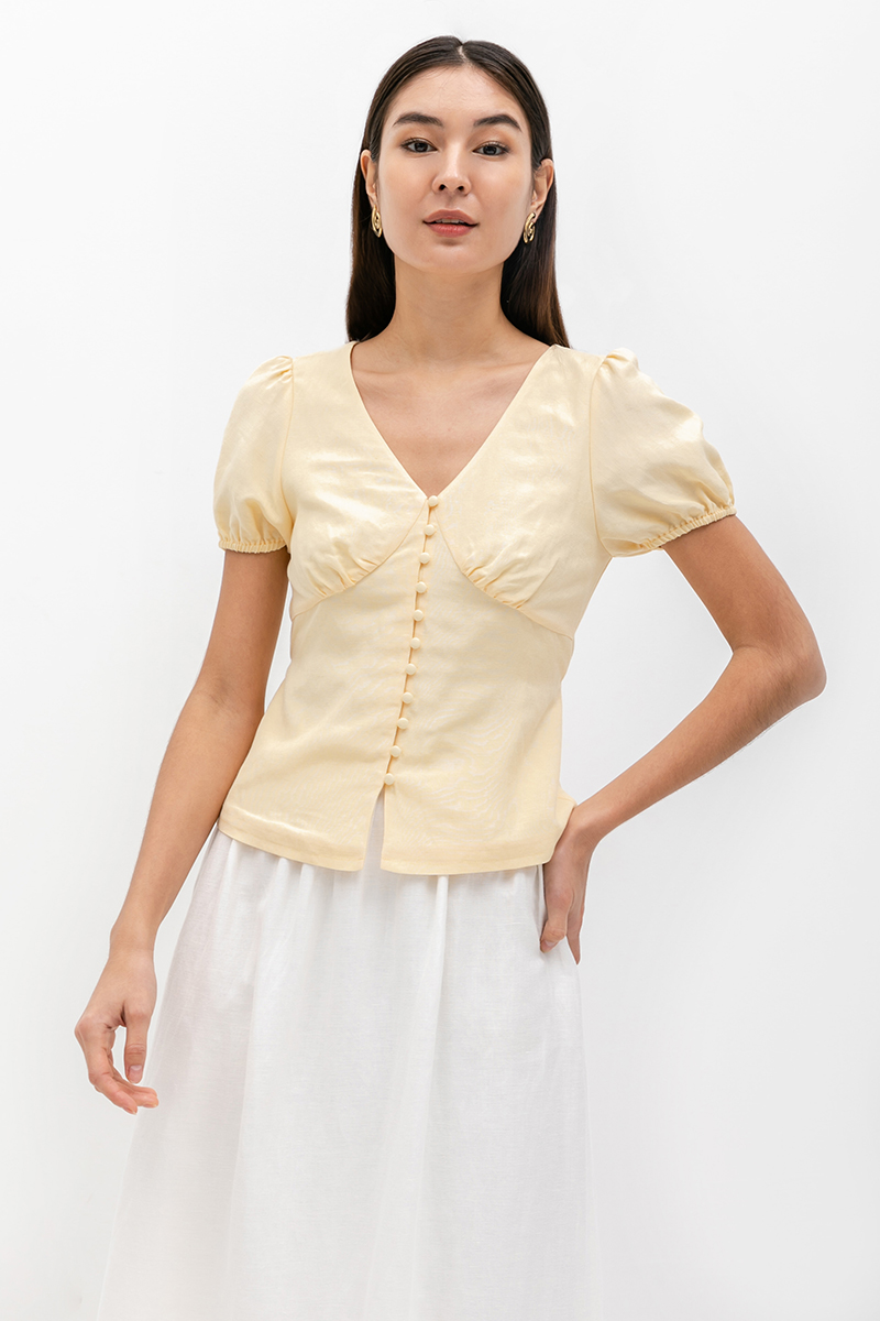 ARIANA PUFF SLEEVE BUTTONDOWN LINEN TOP