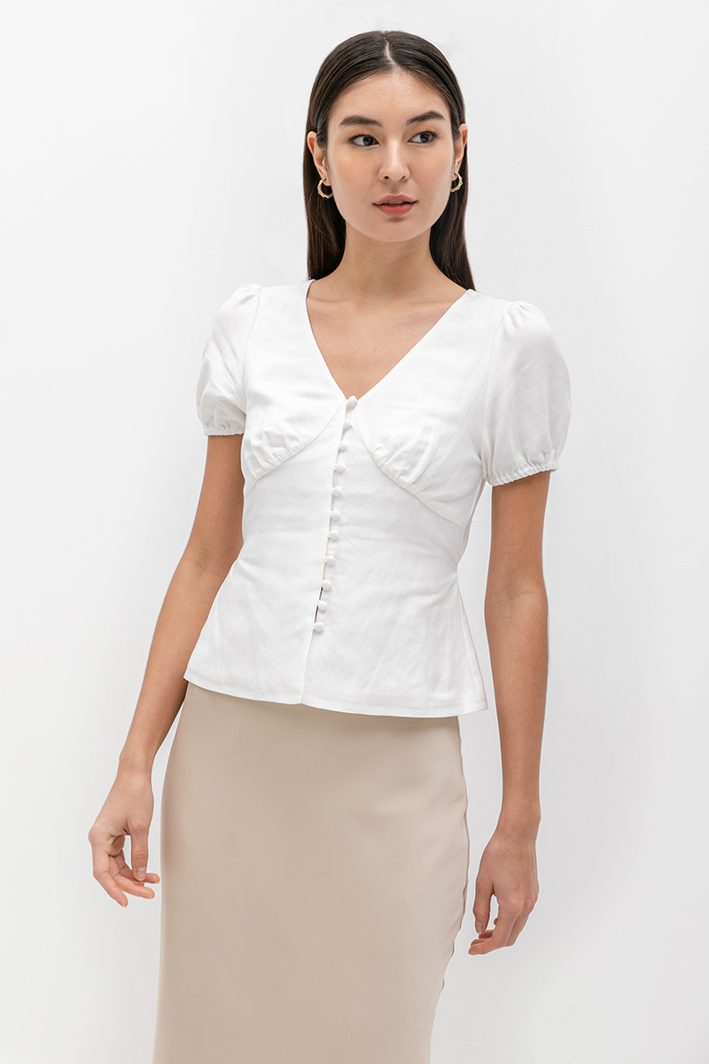 ARIANA PUFF SLEEVE BUTTONDOWN LINEN TOP