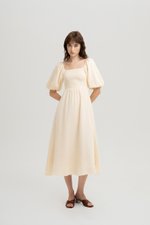CASIE PUFF SLEEVE SMOCKED MIDI DRESS
