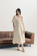 CASIE PUFF SLEEVE SMOCKED MIDI DRESS