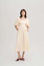 CASIE PUFF SLEEVE SMOCKED MIDI DRESS