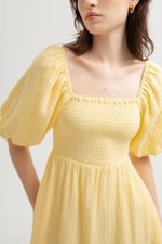 CASIE PUFF SLEEVE SMOCKED MIDI DRESS