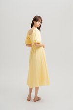 CASIE PUFF SLEEVE SMOCKED MIDI DRESS