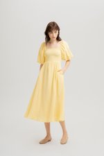 CASIE PUFF SLEEVE SMOCKED MIDI DRESS