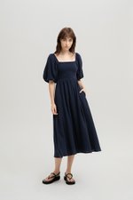 CASIE PUFF SLEEVE SMOCKED MIDI DRESS