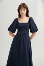CASIE PUFF SLEEVE SMOCKED MIDI DRESS
