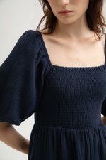 CASIE PUFF SLEEVE SMOCKED MIDI DRESS