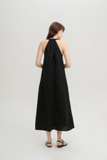 RYLENE LINEN HALTER TRAPEZE DRESS W SASH RYLENE LINEN HALTER TRAPEZE DRESS W SASH
