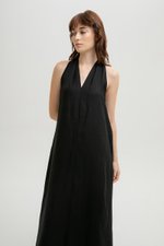 RYLENE LINEN HALTER TRAPEZE DRESS W SASH RYLENE LINEN HALTER TRAPEZE DRESS W SASH