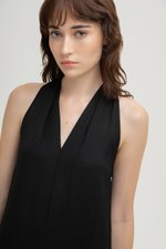 RYLENE LINEN HALTER TRAPEZE DRESS W SASH RYLENE LINEN HALTER TRAPEZE DRESS W SASH