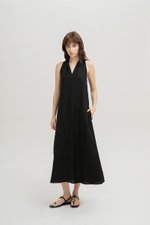 RYLENE LINEN HALTER TRAPEZE DRESS W SASH RYLENE LINEN HALTER TRAPEZE DRESS W SASH