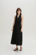 RYLENE LINEN HALTER TRAPEZE DRESS W SASH RYLENE LINEN HALTER TRAPEZE DRESS W SASH