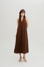 RYLENE LINEN HALTER TRAPEZE DRESS W SASH RYLENE LINEN HALTER TRAPEZE DRESS W SASH