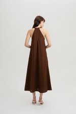 RYLENE LINEN HALTER TRAPEZE DRESS W SASH RYLENE LINEN HALTER TRAPEZE DRESS W SASH