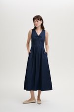 SHANNON FRONT TIE DENIM MIDI DRESS