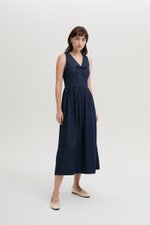 SHANNON FRONT TIE DENIM MIDI DRESS
