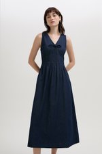 SHANNON FRONT TIE DENIM MIDI DRESS